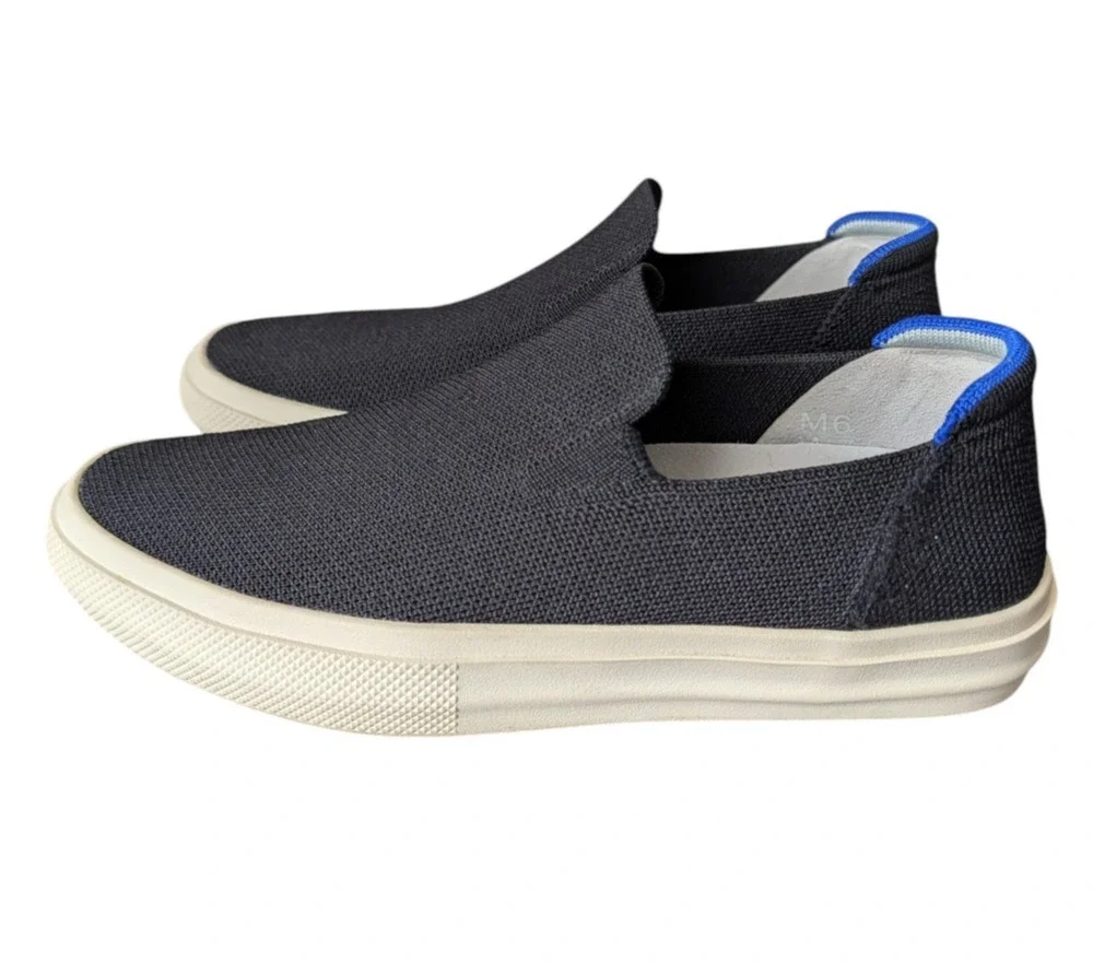 Rothys The City Slip On Sneaker Black Knit Shoes Size 7.5 Womens Comfort